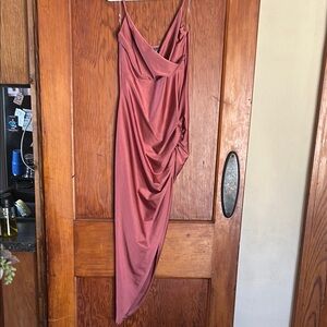Pink Asymmetrical Ruched Cocktail Dress